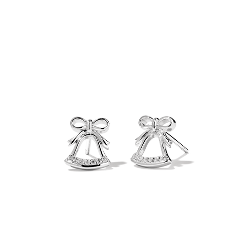 Cubic Zirconia Christmas Bell Stud Earrings in Sterling Silver Earrings Bevilles 