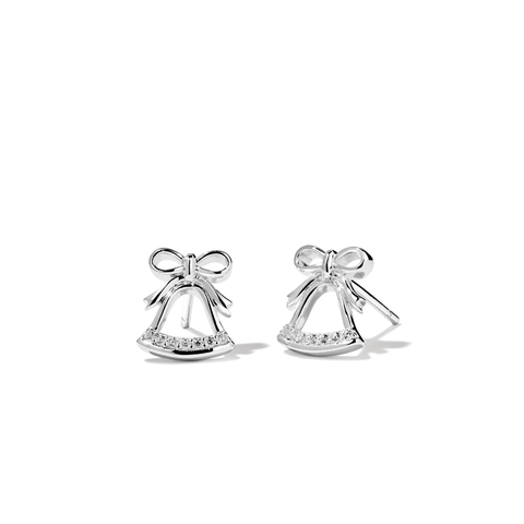 Cubic Zirconia Christmas Bell Stud Earrings in Sterling Silver
