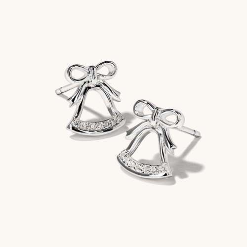 Cubic Zirconia Christmas Bell Stud Earrings in Sterling Silver Earrings Bevilles 