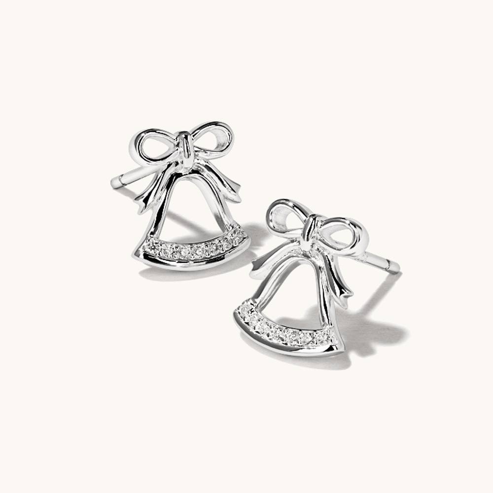 Cubic Zirconia Christmas Bell Stud Earrings in Sterling Silver Earrings Bevilles 