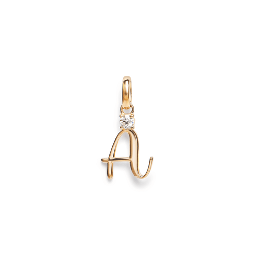 Initial A Pendant with Solitaire 0.05ct Laboratory-Grown Diamond in 9kt Yellow Gold Pendants Bevilles 