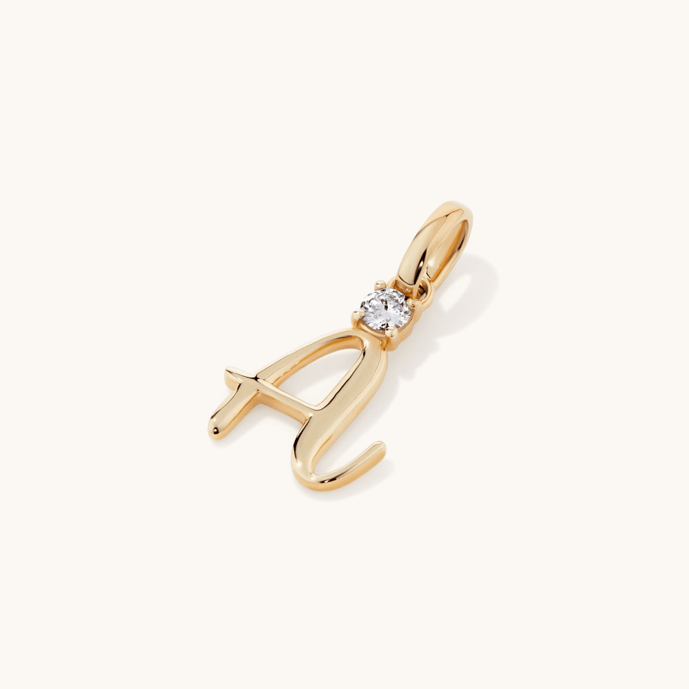 Initial A Pendant with Solitaire 0.05ct Laboratory-Grown Diamond in 9kt Yellow Gold Pendants Bevilles 
