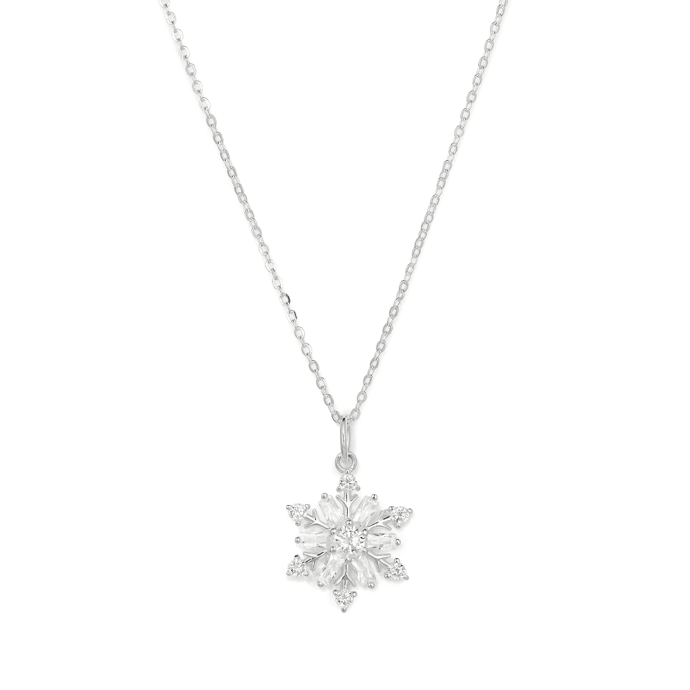 45cm Cubic Zirconia Snowflake Pendant Necklace in Sterling Silver Pendants Bevilles 
