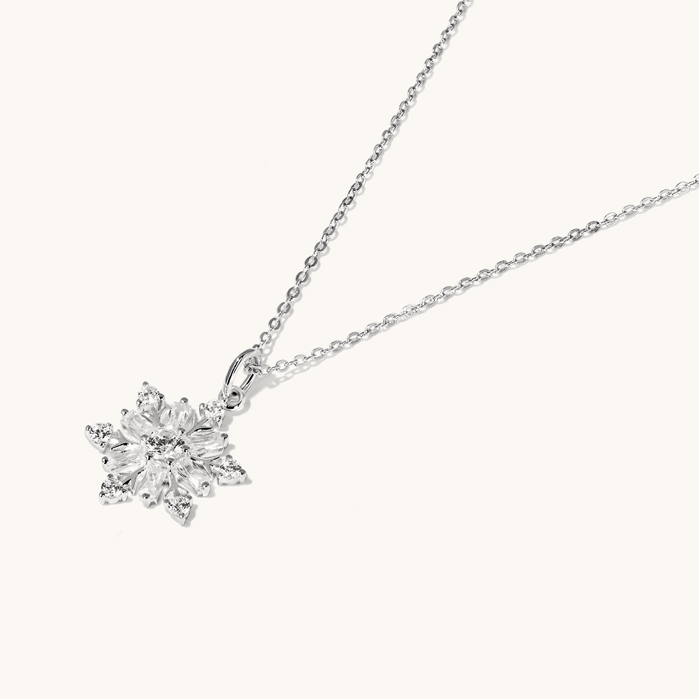 45cm Cubic Zirconia Snowflake Pendant Necklace in Sterling Silver Pendants Bevilles 