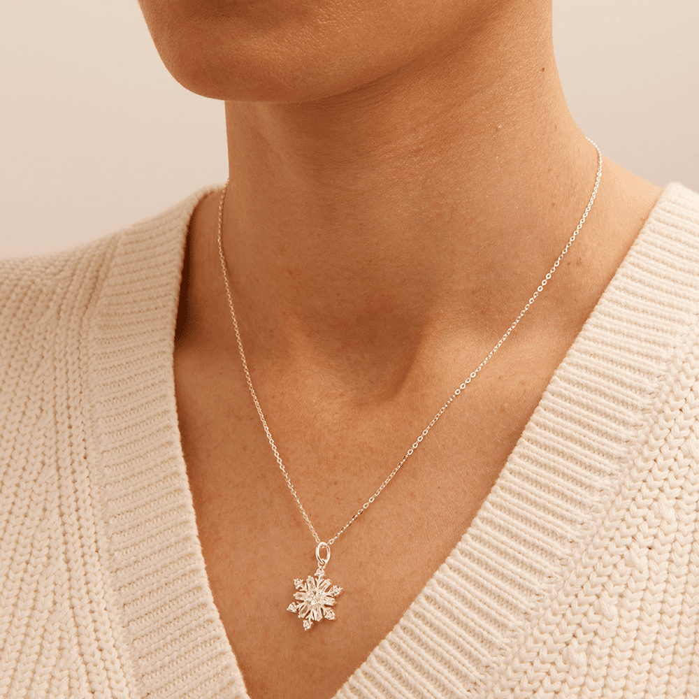 45cm Cubic Zirconia Christmas Snowflake Pendant Necklace in Sterling Silver Pendants Bevilles 