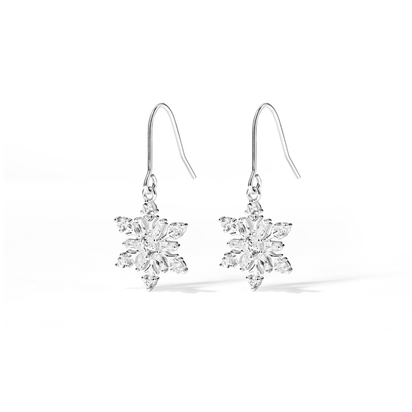 Cubic Zirconia Christmas Snowflake Drop Earrings in Sterling Silver Earrings Bevilles 