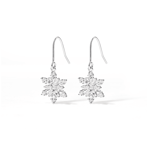 Cubic Zirconia Christmas Snowflake Drop Earrings in Sterling Silver
