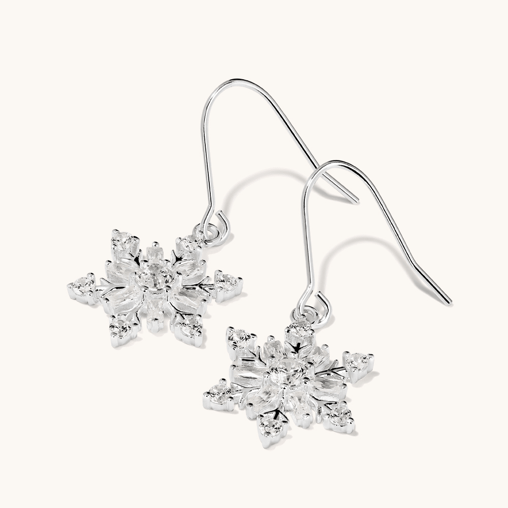 Cubic Zirconia Christmas Snowflake Drop Earrings in Sterling Silver Earrings Bevilles 
