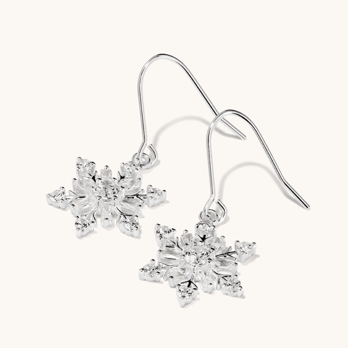 Cubic Zirconia Christmas Snowflake Drop Earrings in Sterling Silver Earrings Bevilles 