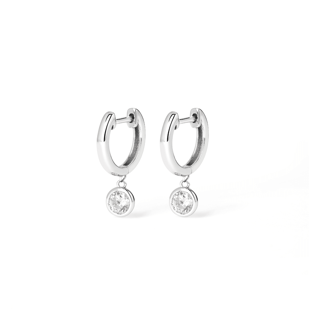 Cubic Zirconia Bezel Drop Huggie Earrings in Sterling Silver Earrings Bevilles 