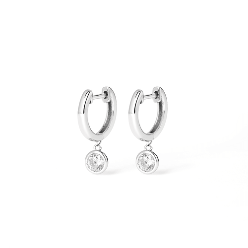 Cubic Zirconia Bezel Drop Huggie Earrings in Sterling Silver Earrings Bevilles 