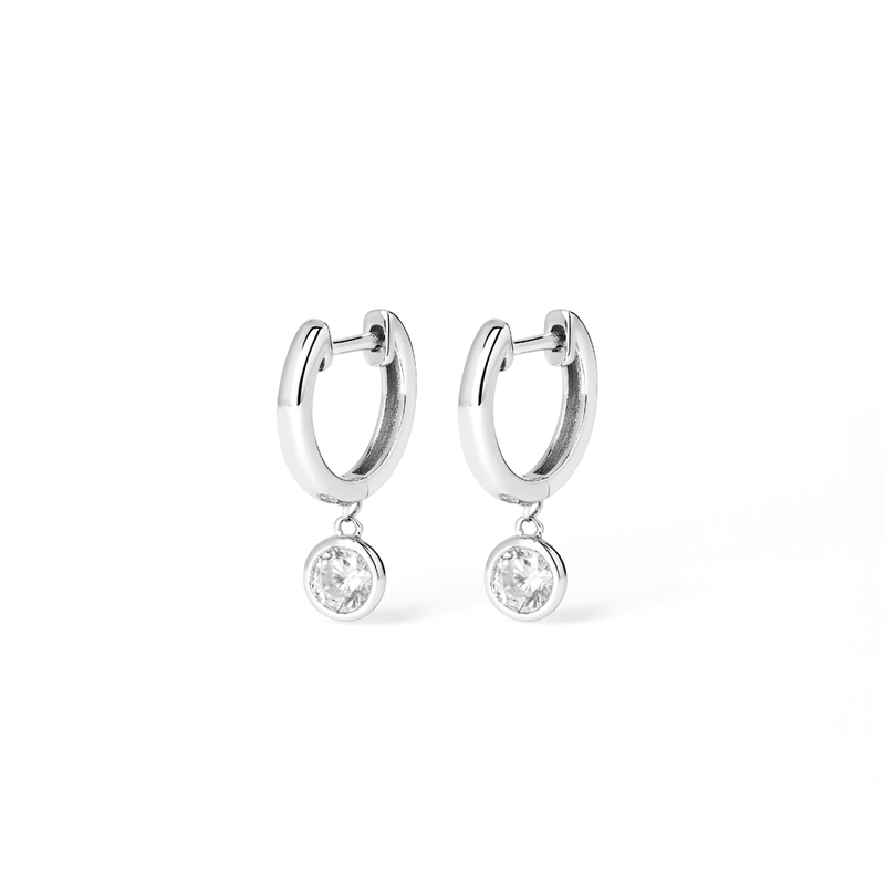 Cubic Zirconia Bezel Drop Huggie Earrings in Sterling Silver Earrings Bevilles 