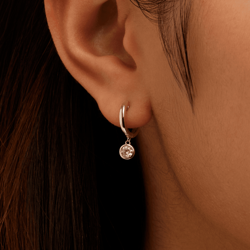 Cubic Zirconia Bezel Drop Huggie Earrings in Sterling Silver Earrings Bevilles 