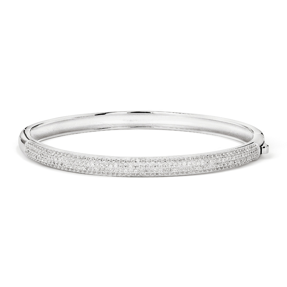 60mm Cubic Zirconia Pave Domed Bangle in Sterling Silver Bangles Bevilles 