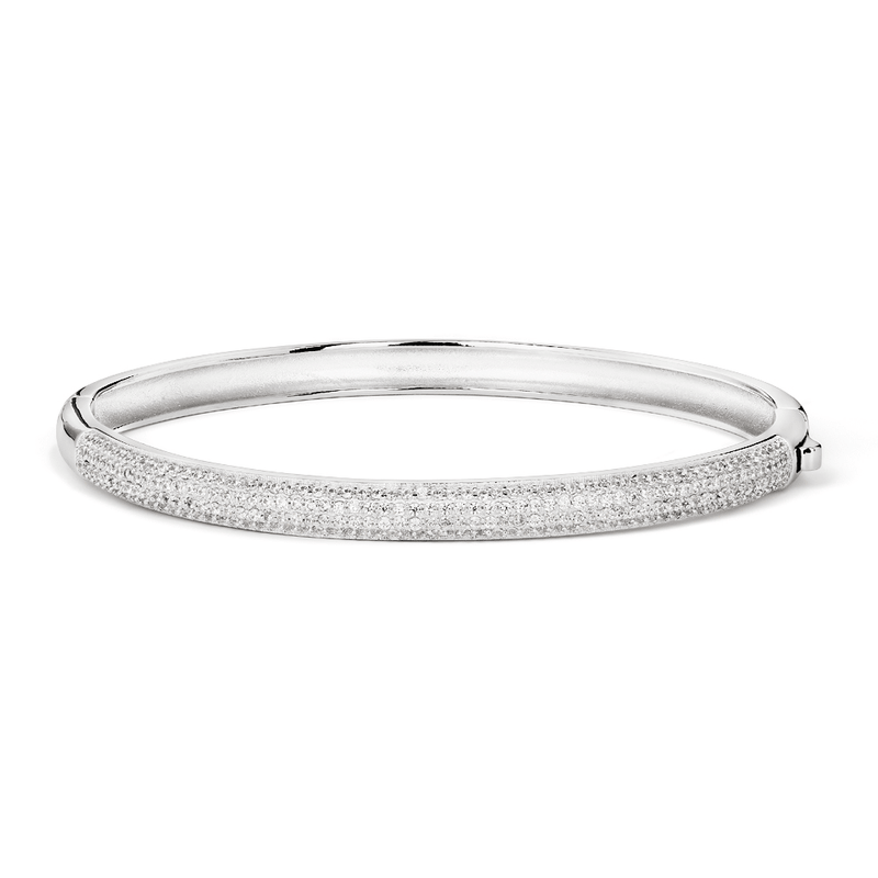 60mm Cubic Zirconia Pave Domed Bangle in Sterling Silver Bangles Bevilles 