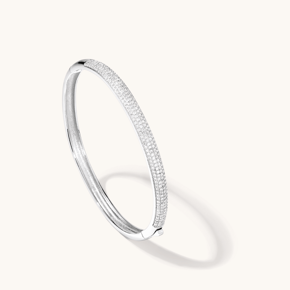 60mm Cubic Zirconia Pave Domed Bangle in Sterling Silver Bangles Bevilles 