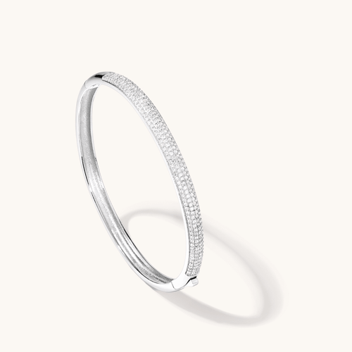 60mm Cubic Zirconia Pave Domed Bangle in Sterling Silver Bangles Bevilles 