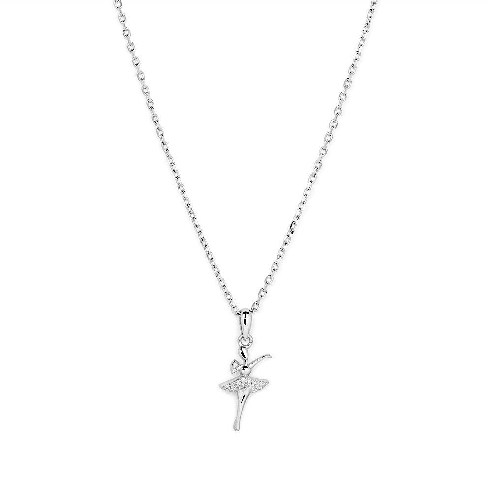 45cm Cubic Zirconia Ballerina Pendant Necklace in Sterling Silver Pendants Bevilles 