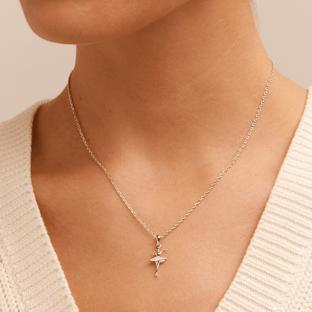 45cm Cubic Zirconia Ballerina Pendant Necklace in Sterling Silver Pendants Bevilles 