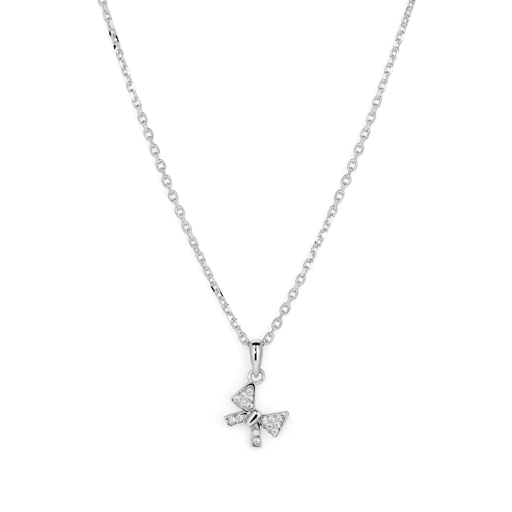 45cm Cubic Zirconia Bow Pendant Necklace in Sterling Silver Pendants Bevilles 