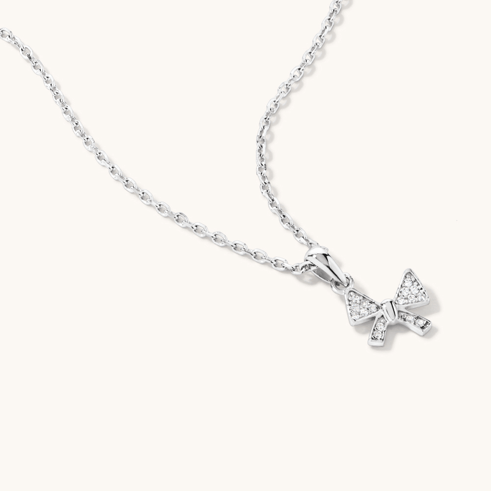 45cm Cubic Zirconia Bow Pendant Necklace in Sterling Silver Pendants Bevilles 