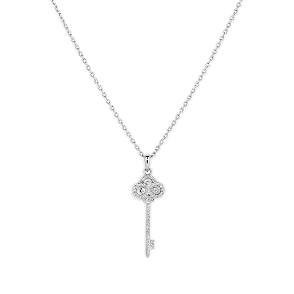 45cm Cubic Zirconia Pave Key Pendant Necklace in Sterling Silver Pendants Bevilles 