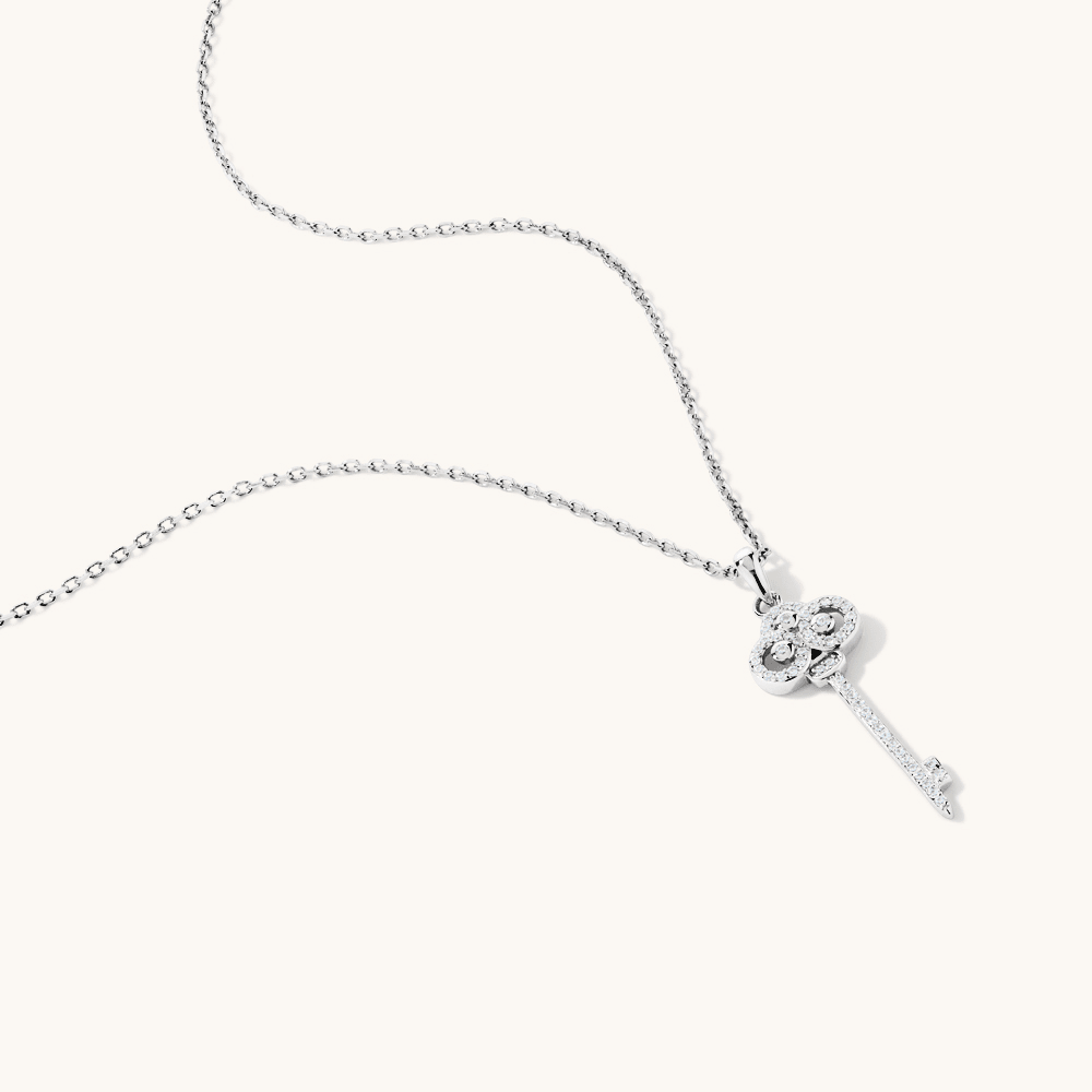 45cm Cubic Zirconia Pave Key Pendant Necklace in Sterling Silver Pendants Bevilles 