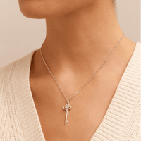 45cm Cubic Zirconia Pave Key Pendant Necklace in Sterling Silver Pendants Bevilles 