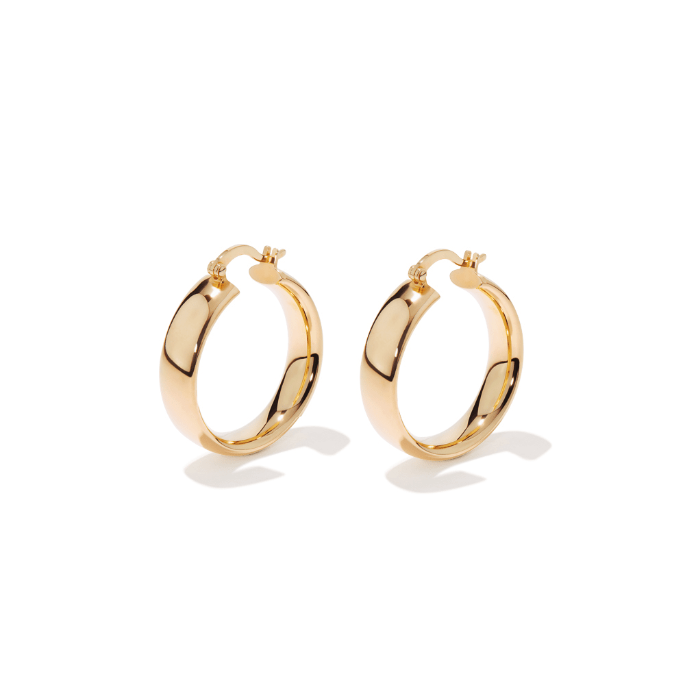 24mm Half Round Hoop Earrings in 9kt Bonded Yellow Gold Earrings Bevilles 