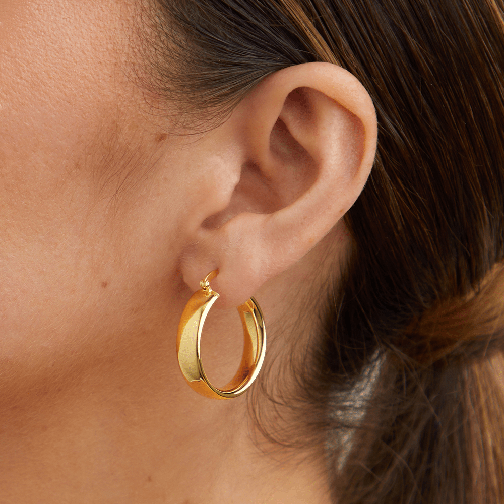 24mm Half Round Hoop Earrings in 9kt Bonded Yellow Gold Earrings Bevilles 