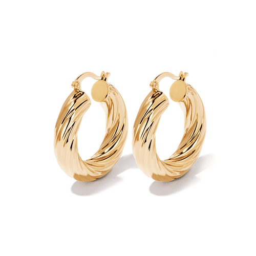 15mm Wide Twist Hoop Earrings in 9kt Yellow Bonded Gold Earrings Bevilles 