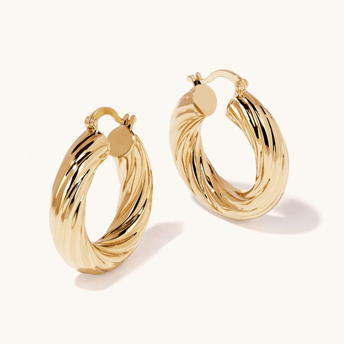 15mm Wide Twist Hoop Earrings in 9kt Yellow Bonded Gold Earrings Bevilles 