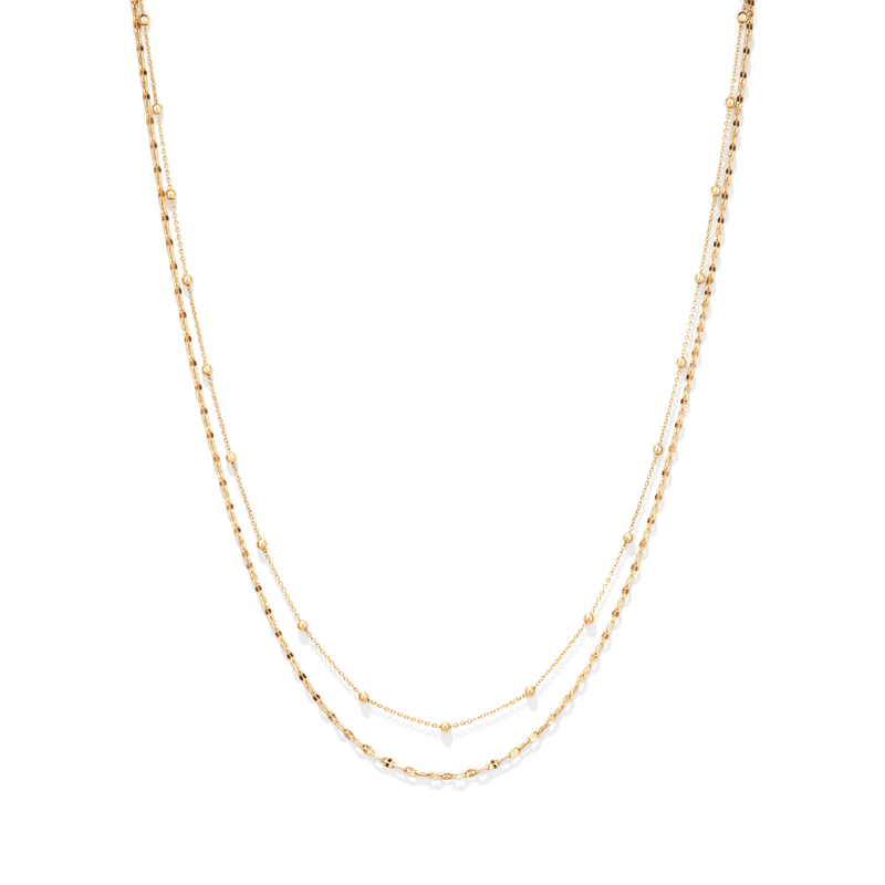 45cm Layered Ball Station Necklace in 9kt Bonded Yellow Gold Necklaces Bevilles 