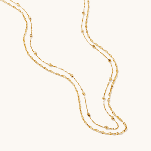 45cm Layered Ball Station Necklace in 9kt Bonded Yellow Gold Necklaces Bevilles 