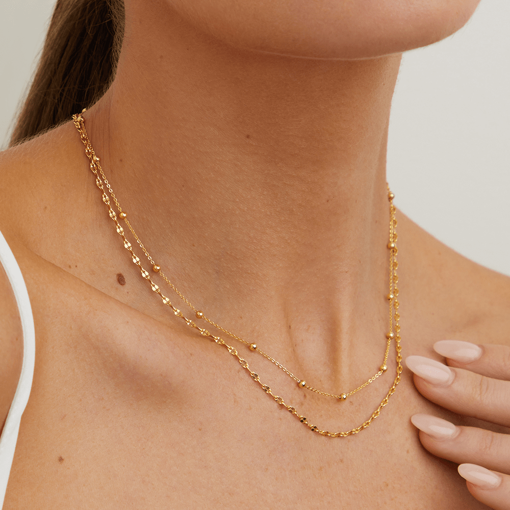 45cm Layered Ball Station Necklace in 9kt Bonded Yellow Gold Necklaces Bevilles 