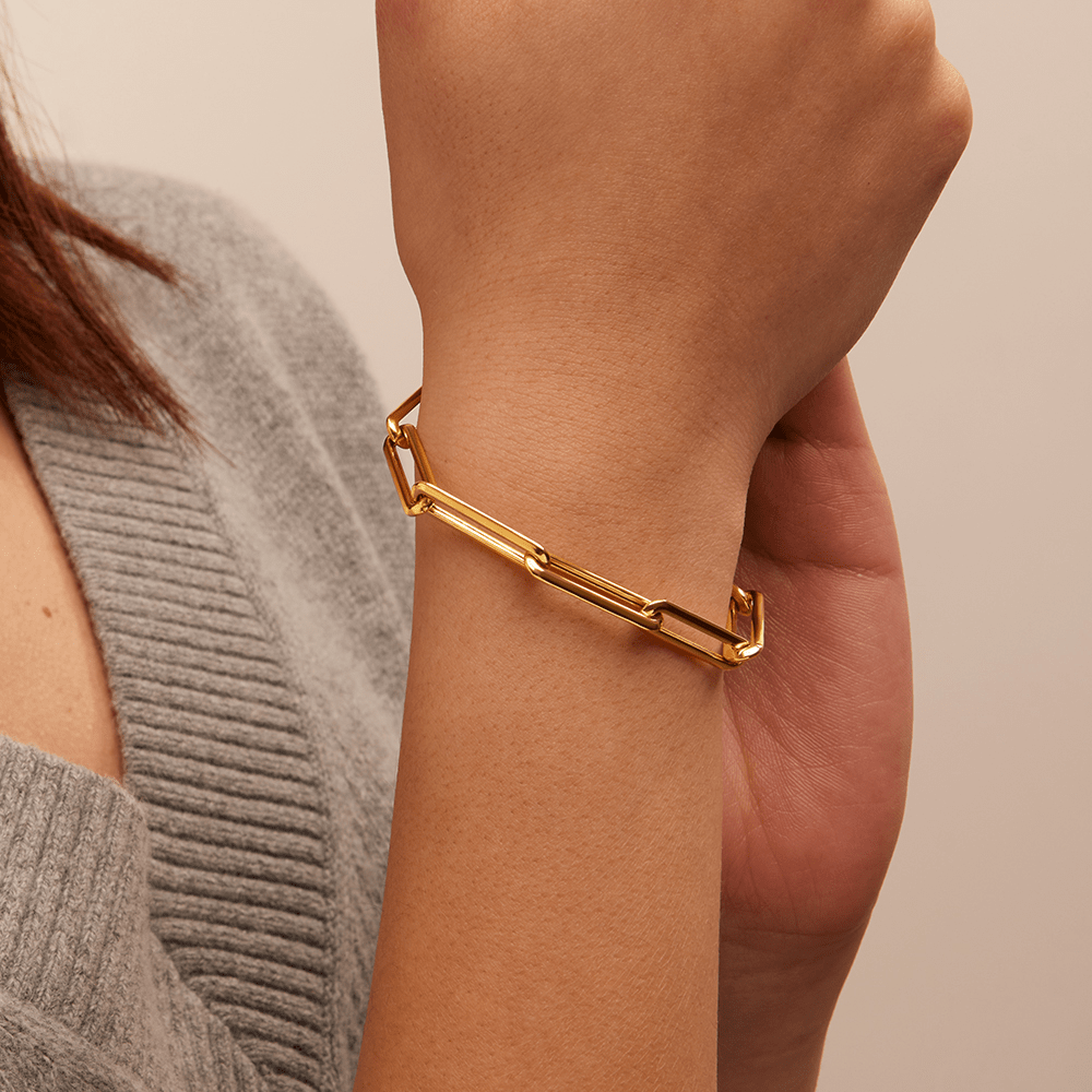 20cm Bold Paperclip Bracelet in 9kt Yellow Bonded Gold Bracelets Bevilles 