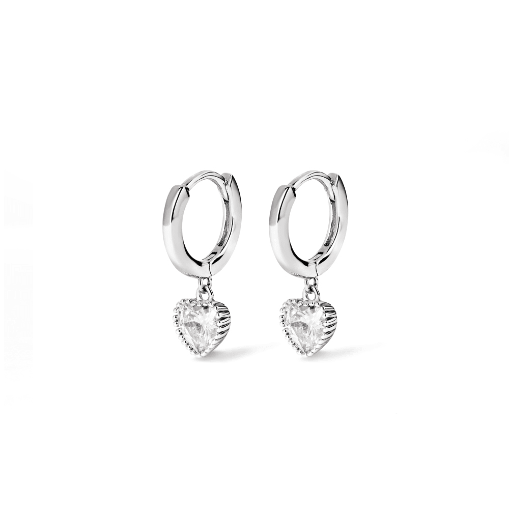 Cubic Zirconia Heart Drop Huggie Earrings in Sterling Silver Earrings Bevilles 
