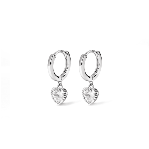 Cubic Zirconia Heart Drop Huggie Earrings in Sterling Silver Earrings Bevilles 