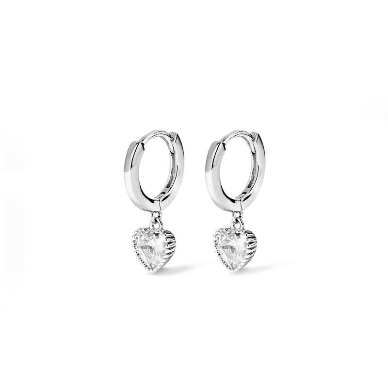 Cubic Zirconia Heart Drop Huggie Earrings in Sterling Silver Earrings Bevilles 