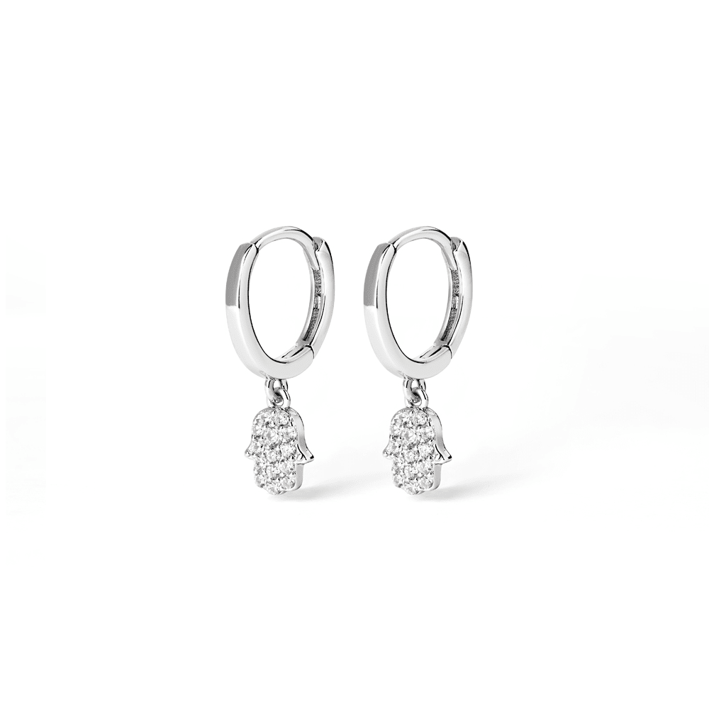 Cubic Zirconia Hamsa Drop Huggie Earrings in Sterling Silver Earrings Bevilles 