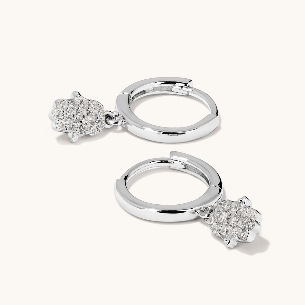 Cubic Zirconia Hamsa Drop Huggie Earrings in Sterling Silver Earrings Bevilles 