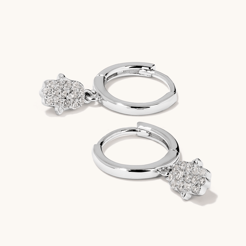 Cubic Zirconia Hamsa Drop Huggie Earrings in Sterling Silver Earrings Bevilles 