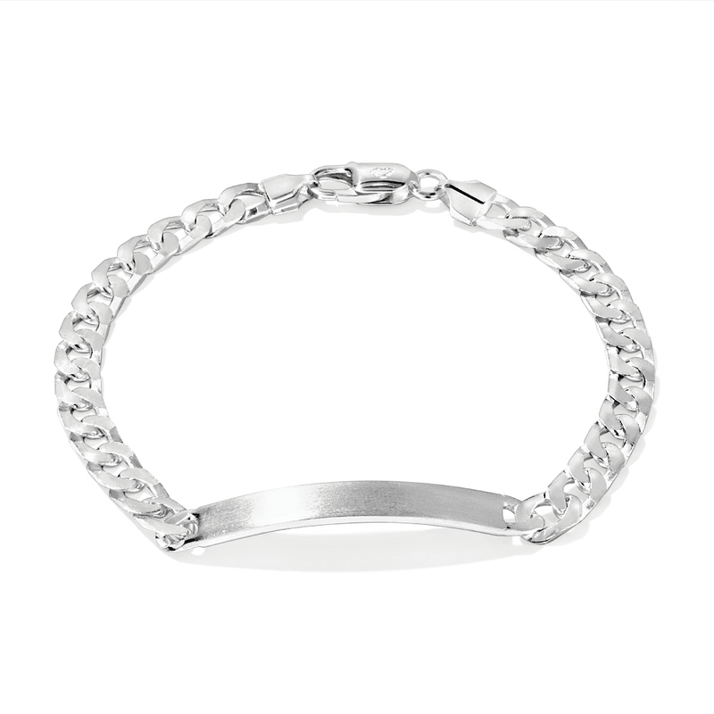 23cm 8mm Width ID Curb Bracelet in Sterling Silver Bracelets Bevilles 
