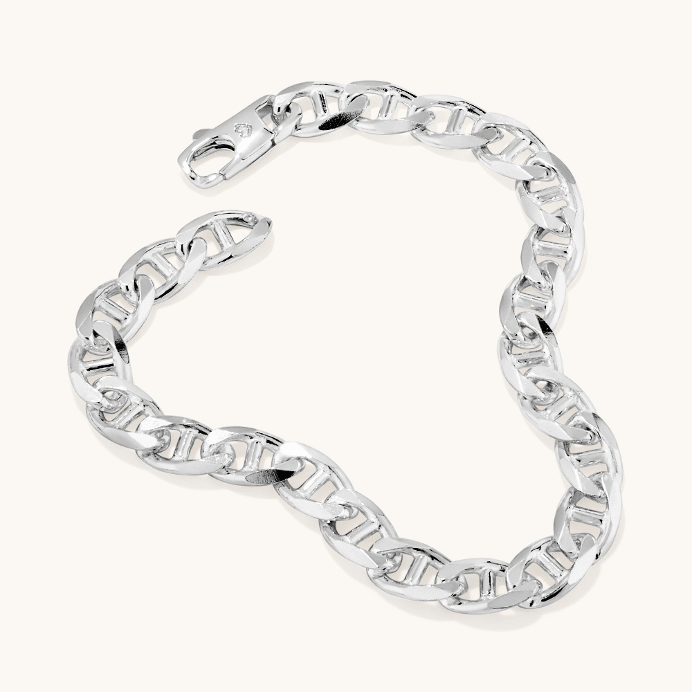23cm 8mm Width Mariner Bracelet in Sterling Silver Bracelets Bevilles 