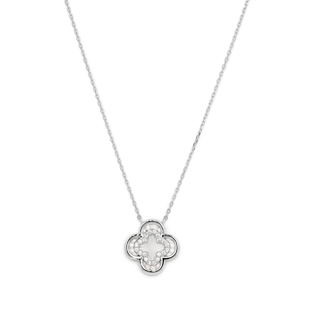 45cm Cubic Zirconia Clover Necklace in Sterling Silver Pendants Bevilles 
