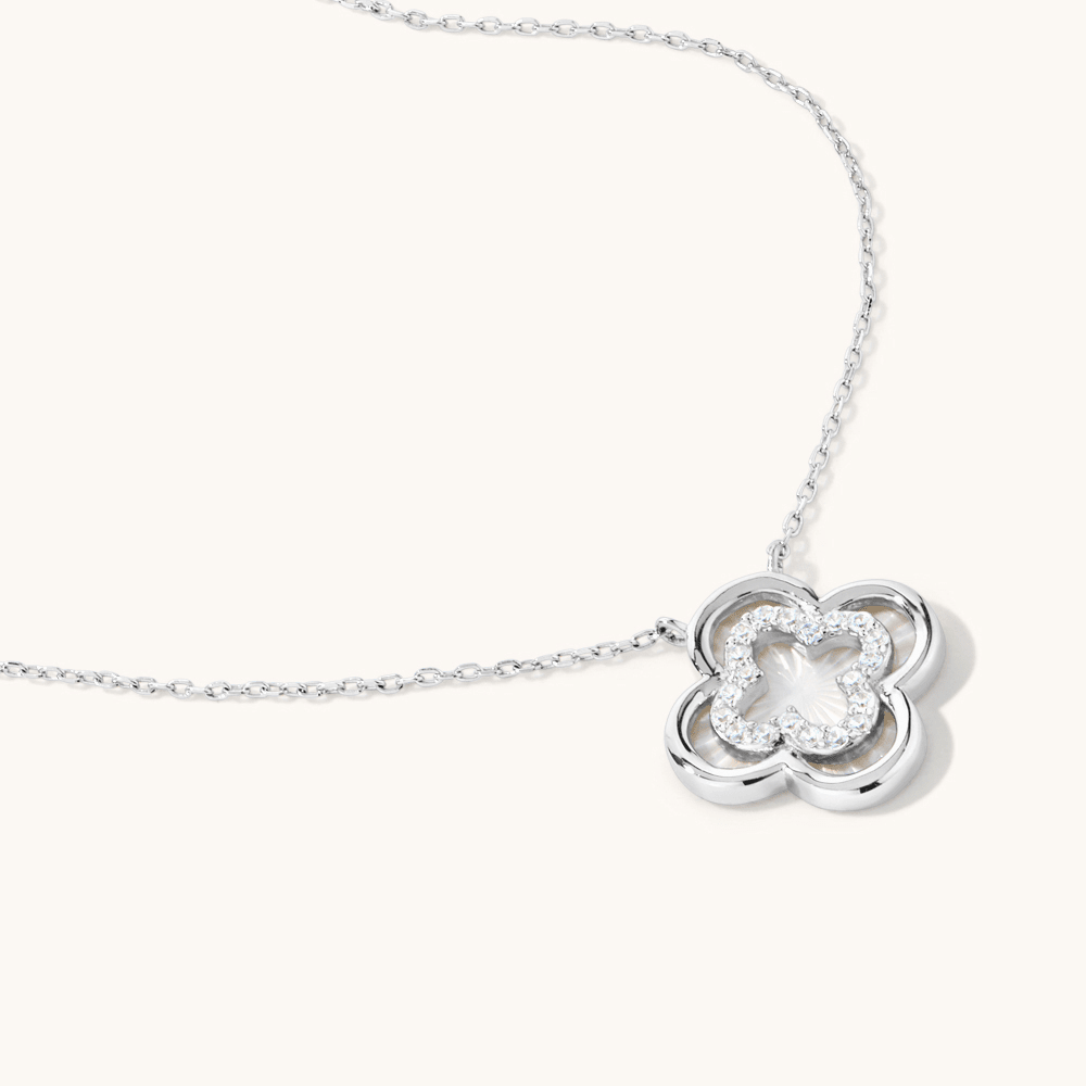 45cm Cubic Zirconia Clover Necklace in Sterling Silver Pendants Bevilles 