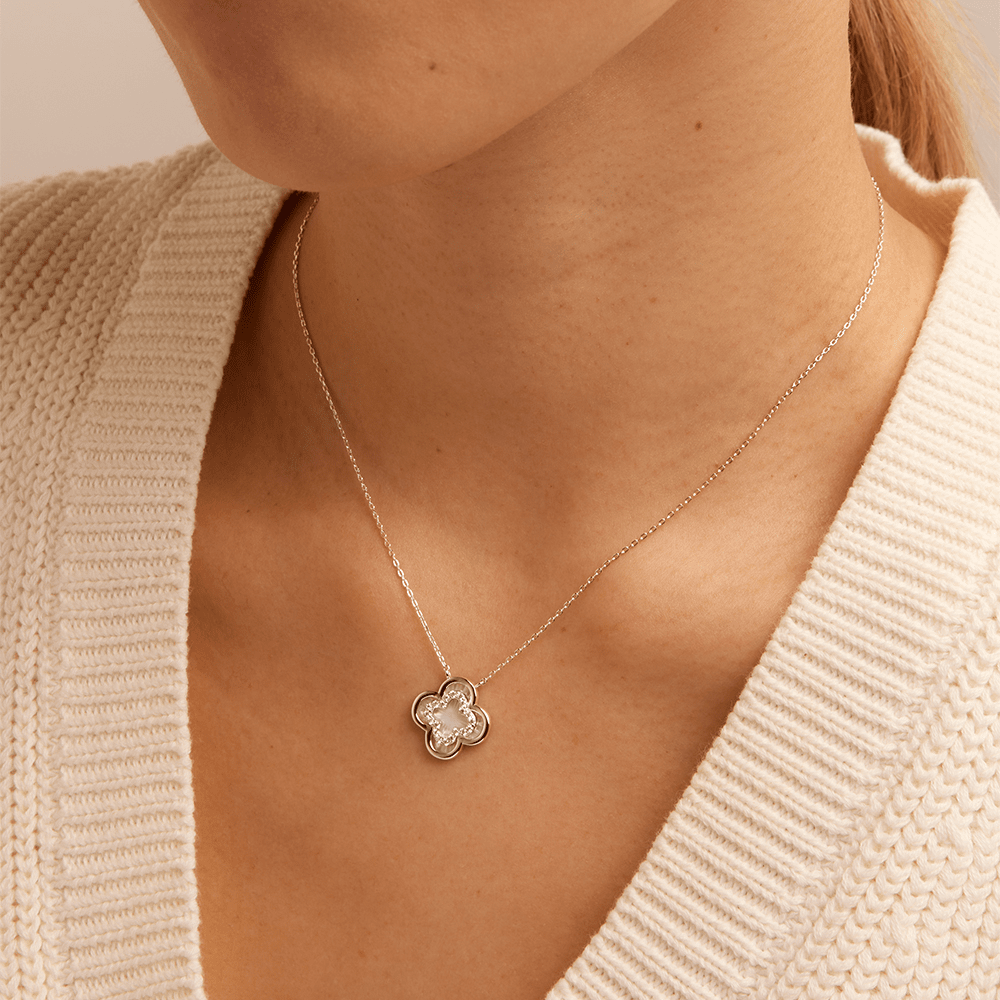 45cm Cubic Zirconia Clover Necklace in Sterling Silver Pendants Bevilles 