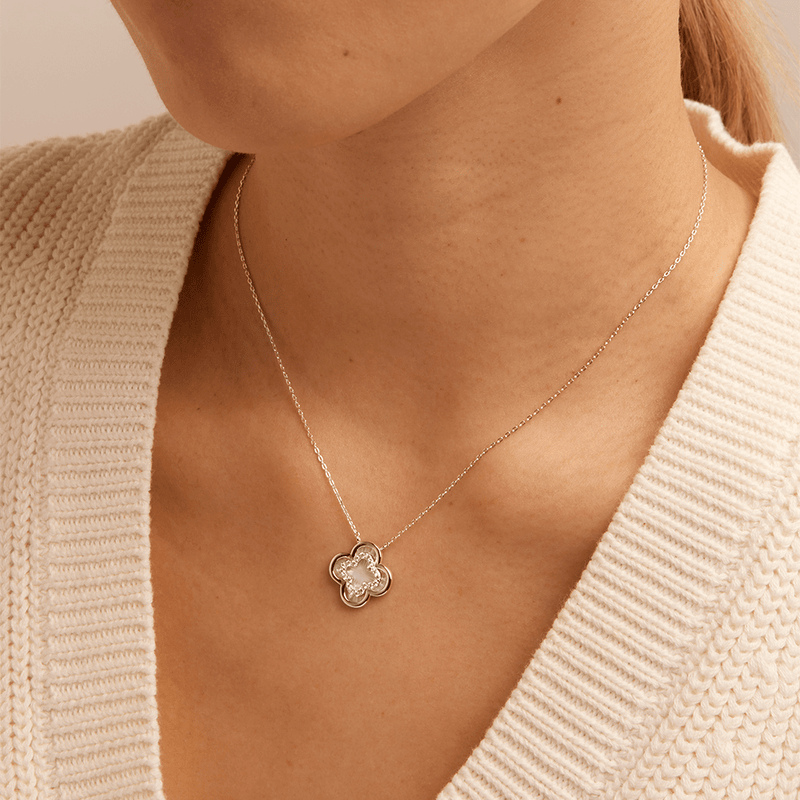45cm Cubic Zirconia Clover Necklace in Sterling Silver Pendants Bevilles 