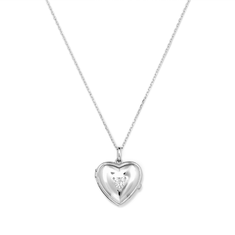45cm Cubic Zirconia Heart Locket Pendant in Sterling Silver Pendants Bevilles 