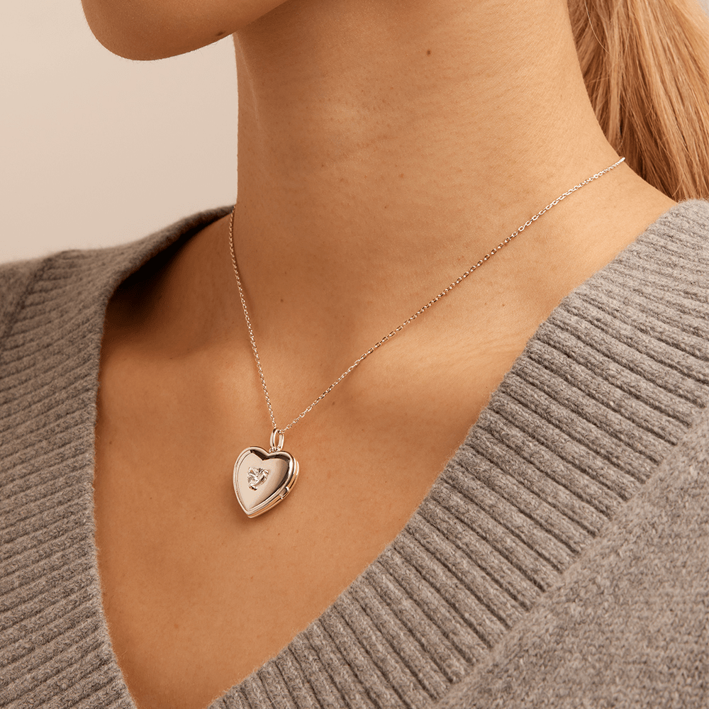 45cm Cubic Zirconia Heart Locket Pendant in Sterling Silver Pendants Bevilles 